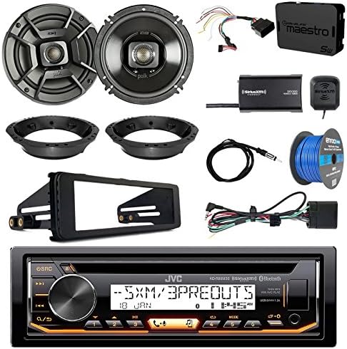 JVC KDR99MBS Marine CD Bluetooth Radio, 2x Polk 6.5 Black Speakers, Adapters, SiriusXM Tuner, iDataLink Wiring Kit, Enrock Harley Dash Kit, Antenna, 16-G 50 Ft Tinned Wire (Select '98-'13 Harleys)