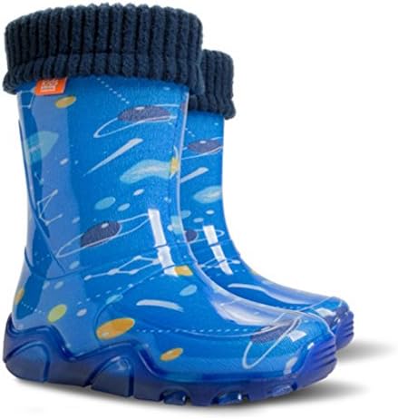 KIDS RAIN WELLINGTON Rainy Snow Boots Shoes Socks Children Wellies_Space (5-6 (EU 22-23))