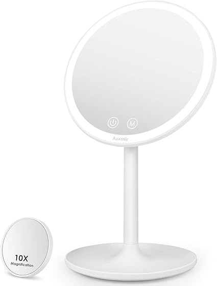 auxmir espejo maquillaje con luz led espejo cosmetico pequeno con aumento 10x espejo de mesa iluminado espejo de pie con 3 luces ajustables