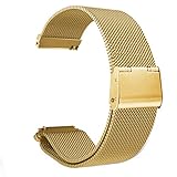 GOSETH Compatible with Pebble time Band 22mm Mesh Stainless Steel Replacement Accessories for Pebble Time/Steel/Gear S3 Frontier/TicWatch Pro(Gold)