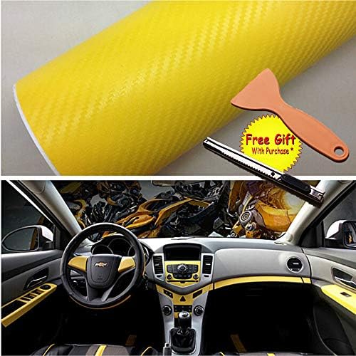 DIYAH 3D Carbon Fiber Film Twill Weave Vinyl Sheet Roll Wrap DIY Decals with Gift Knife and Hand Tool 24" X 60" (2FT X 5FT) (Yellow)