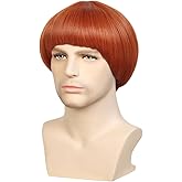 WildCos Short Straight 60s Cosplay wig Bowl Cut Wig Mushroom Bob Costume Wig Halloween Party Wig for Men (Orange)