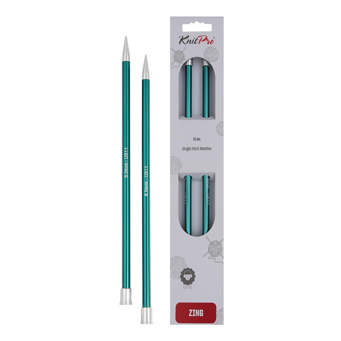 KnitPro Zing Single Pointed Needles 12" (30cm) | 8.00mm