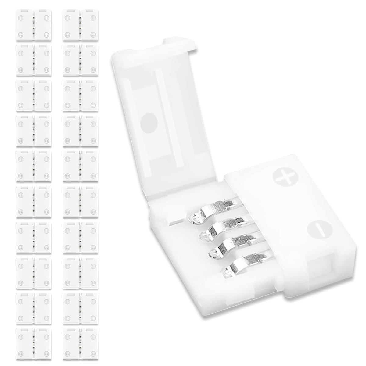 UBRAVE LED Light Connector, 20 Pcs 10mm 4 Pin RGB LED Connector, LED Strip 4 Pin Connector, 10mm Gapless Adapter for RGB SMD 5050 RGB Multicolor LED Strip Lights 12V-24V, White — image 1