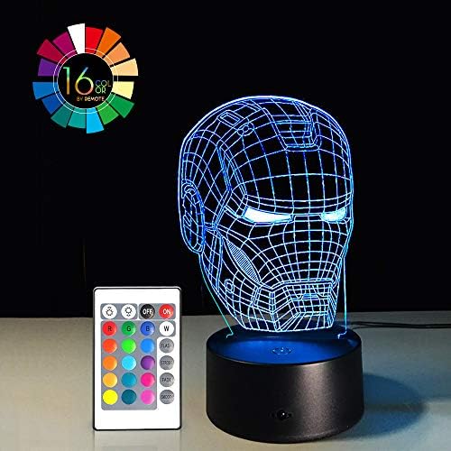3D LED Night Light Lamps Illusion 3D Optical 7 Colors Touch Visual Lamp for Table Desk Home Decoration with Remote Controller (Ironman Head)(1PC)