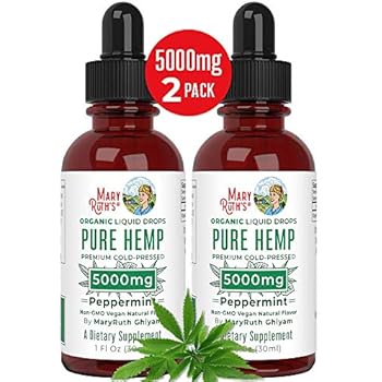 (2 Pack) Organic Pure Hemp Oil Extract 5000mg by MaryRuth's for Pain & Stress Relief - Powerful for Ingestible & Topical Use - Non-GMO - Vegan - Plant Based - Sugar-Free - Peppermint - 1 oz (2 Pack)