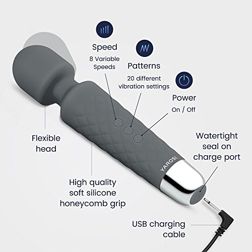 Cordless Wand Massager by Yarosi - Strongest Therapeutic Vibrating Power - Best Rated for Travel Gift - Magic Stress Away - Perfect for Muscle Aches and Personal Sports Recovery - USB - Mini - Grey - Thumbnail 3