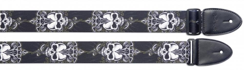 Stagg 19156 "Skull Decorated" Terylene Adjustable Guitar Strap - Black