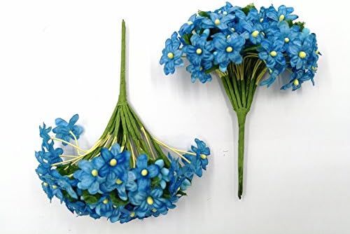 60PCS Mini Fabric Cherry Plum Blossom Artificial Flower Silk Floral Bouquet,Table Arrangements Weddding Decorations (blue)