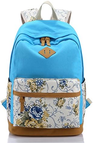 SHUB Canvas Floral Printing Satchel Rucksack Backpacks School Bags For Teenage Girls Women Backpack Mochila Escolar light blue