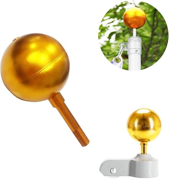 Flagpole Ball Topper 3 Inch Gold Anodized Aluminum, Flag
