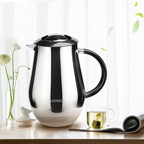French Press Coffee Tea Maker Coffee Press Pot 304 Grade Stainless Steel Heat-Resistant Durable Long-Lasting Better Filtering 8 Cup (1 liter, 34 oz) 1000ml … (French Press Silver)