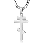 Orthodox stainless steel cross necklace for men and women, simple and retro silver glossy titanium steel cross pendant (Silver-1.2 in)