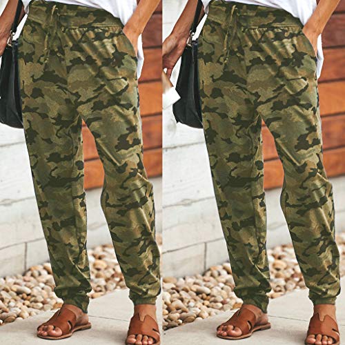 Botrong Pants for Women Camouflage Printed Casual Sports Long Pants with Drawstring (Army Green,L)