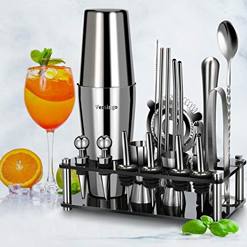 20 Teiliges Geschenkset Cocktail Set Boston Shaker mit Acryl Ständer | Cocktail Shaker Set Edelstahl | Cocktailshaker… – Bild 4