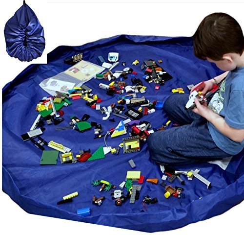 Toy Storage Bag Lego Organizer Play Mat - Blue 60” 2 in 1Heavy Duty Lego Rug Activity Blanket Mat / Cinch Bag Children Kid Proof Drawstring Clean Up Floor Swoop in Guaranteed by SLT Products