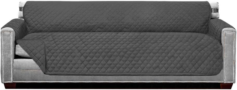 Sofa Shield Patent Pending Sofa Slipcover, Reversible, Easy Fit, Oversized 88 Inch Seat Width, Furniture Protector with Straps, Thick and Durable Couch Slip Cover Throw for Pet Dogs, Kids, Charcoal