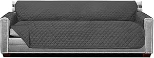 Sofa Shield Patent Pending Sofa Slipcover, Reversible, Easy Fit, Oversized 88 Inch Seat Width, Furniture Protector with Straps, Thick and Durable Couch Slip Cover Throw for Pet Dogs, Kids, Charcoal