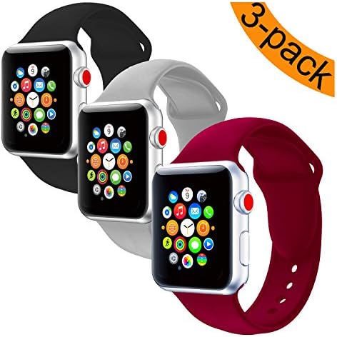 Youther for Apple Watch Bands, Soft Silicone Strap Replacement Wristbands for Apple Watch Sport Series 3 Series 2 Series 1 Dark-gray Rose-red Olive 38mm S/M