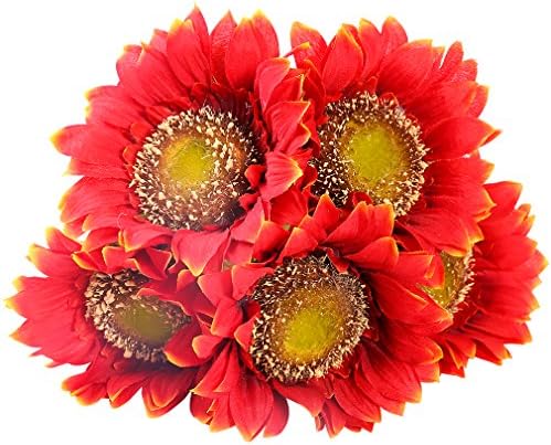 StarLifey 5 PCS Beauty Fake Sunflowers Artificial Silk Flower Bouquet Home Garden Fence Decoration (Orange Red)