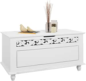 Deuba Baúl de Almacenamiento de Madera Jersey Blanco 80x40x48cm Cofre de almacenaje Arcón Multiuso