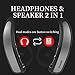 Bluetooth Headphones Speaker 2 in 1,Bluenin Neckband Wireless Headset Wearable Speaker True 3D Stereo Sound Sweatproof Headphones with Retractable Earbuds Built-in Microphone (Titanium Gray)