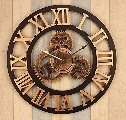 Evursua Vintage Decorative Wall Clock Large 16inch with Industrial Gears Non Ticking Home Decor Clocks,Battery Operated,Metal Effect (Gold)