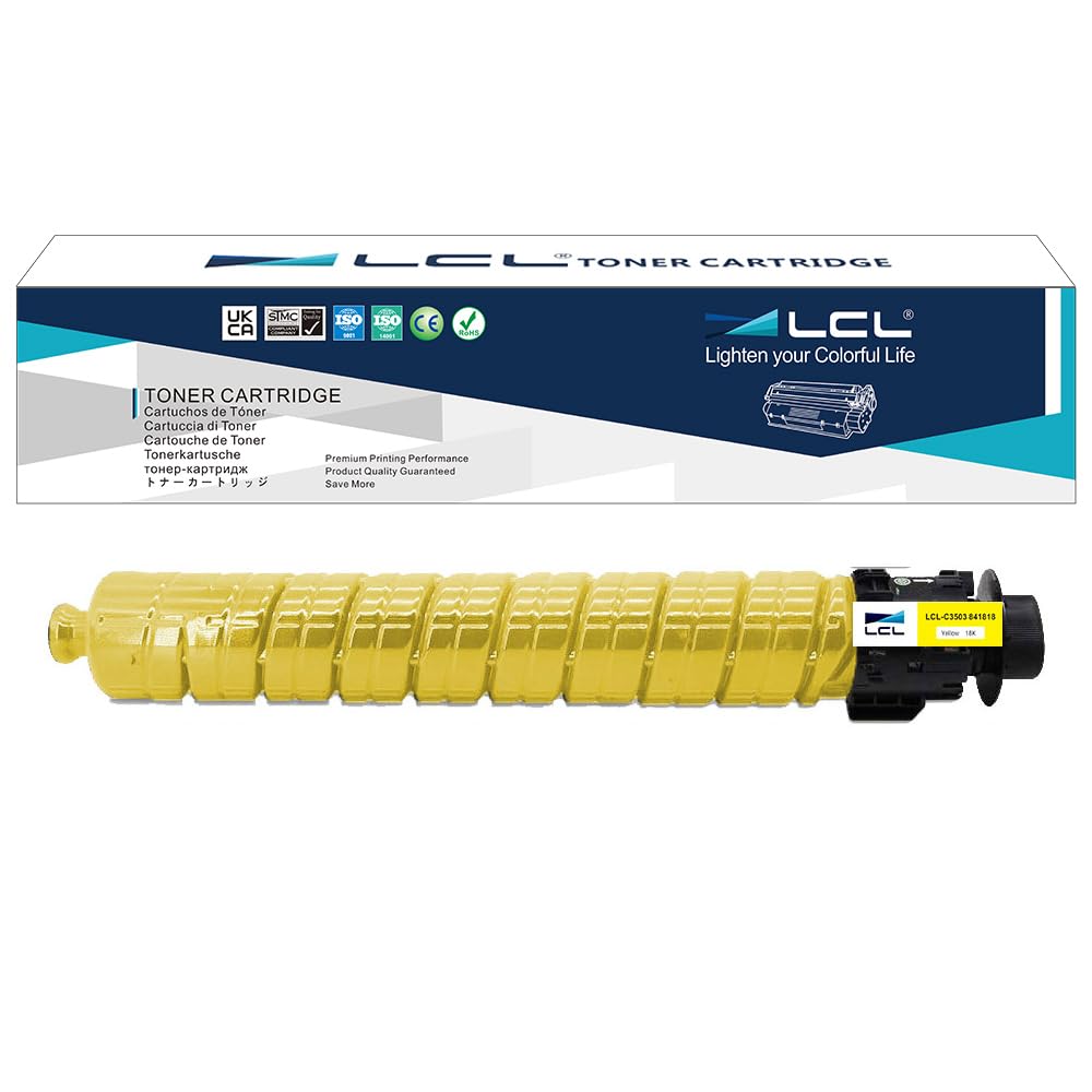 LCL Compatible Toner Cartridge 841818 Aficio MP C3003 C3003SP MP C3503 C3503SP MP C3004 C3004SP MP C3504 C3504SP (1PK Yellow) Replacement for Ricoh Aficio MP C3003SP MP C3503SP MP C3004SP MP C3504SP
