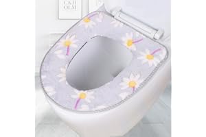 CCUUHJ Soft Toilet Seat Cushion Washable and Comfortable Toilet Seat Cover Pads Reusable Thicker Warmer Cover Pads with Zipper (Gray flower)