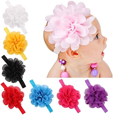 8 Pieces Babys Headbands Girls Headband Chiffon Flower Hair Bow