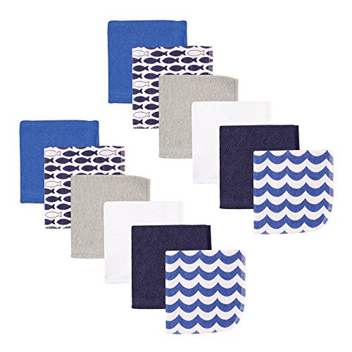 Luvable Friends 12 Piece Washcloths, Blue Fishes