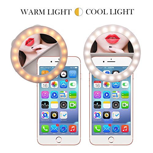 Selfie Ring Light [Rechargeable Battery] Selfie LED Light With Makeup Mirror 40 LED [Warm &White] Lighting for Phone Camera Photography, Live Streaming, Video-White - Thumbnail 3