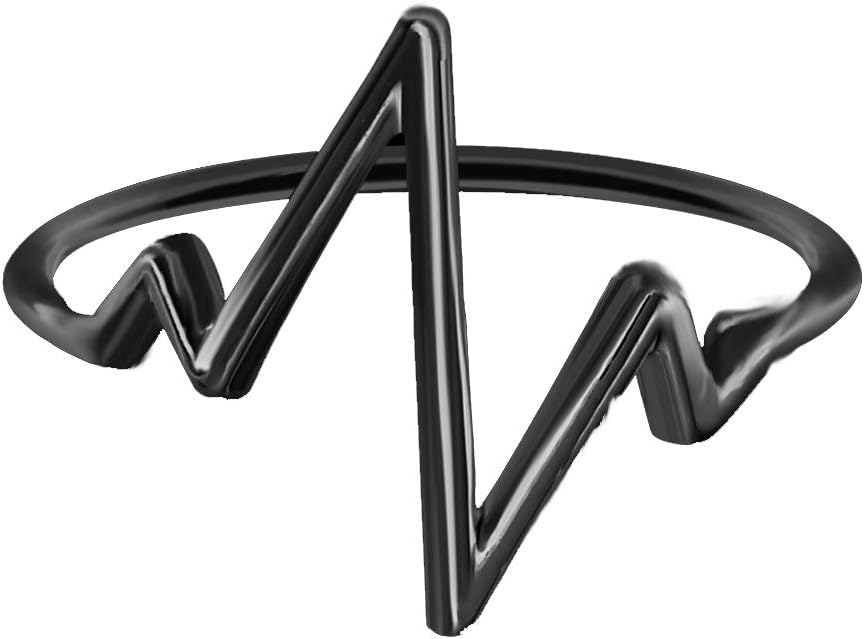 Geometric Wave Love Heartbeat ECG Lifeline Pulse Heartbeat Band Ring for Boy Girls Couple Ring