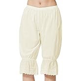 BEAUZSUZSANA Cotton Lace Pettipants for Women Under Dress Half Slip Victorian Bloomers Pajama Pants Ivory Beige