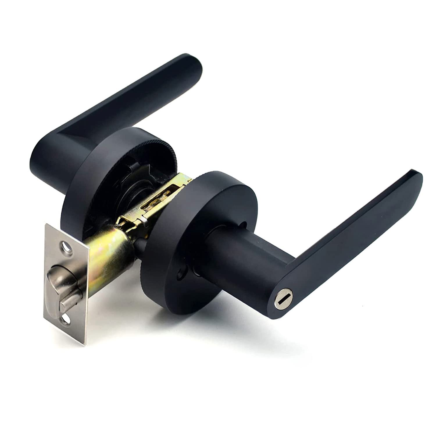 Photo 1 of JIANLEI Door Lever Entry with 3 Keys,45° Door Opening, Three-bar Handle Lock,Reversible for Right & Left Side, for Bedroom or Front Door (Curved Handle-Black-Privacy)