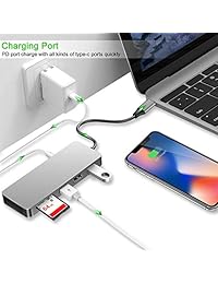 Adaptador USB C Hub 7 en 1 Macbook USB 3.1 C adaptador con puerto de carga tipo C, salida HDMI 4K, lector de tarjetas, 1 puerto USB 3.0 2 USB 2.0 para MacBook, ChromeBook con conector tipo C y otro dispositivo tipo C (gris)