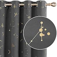 Deconovo Eyelet Blackout Curtains with Gold Printed Constellation Patterns