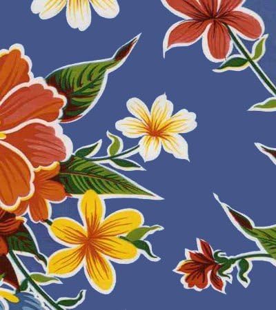 Oilcloth Hibiscus Blue Tablecloth 48" HB48