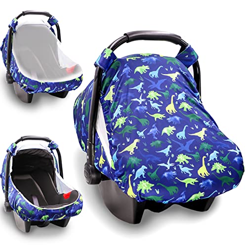 Car Seat Cover for Babies, Summer Cozy Cover, Privacy Carseat Canopy Protect Boys Girls, Breathable Comfortable, Dinosaur