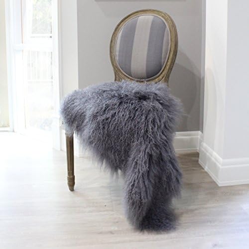 Genuine grey purple Mongolian Sheepskin Fur Hide pelt throw rug PREMIUM QUALITY