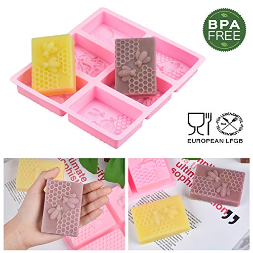 SJ 3D Bee Silicone Molds, Honeycomb Molds for Soaps, Rectangle Cake Baking Mold, Resin Mold Beehive Candle Mold for Homemade Craft (square, pink) - Thumbnail 3
