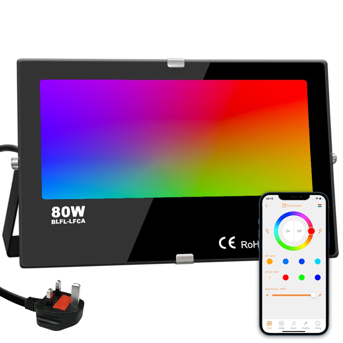 iLC LED Floodlight 800W Equivalent, Outdoor RGB Colour Changing, Smart Flood Lights RGBW 2700K Warm White & 16 Million Colors, 20 Modes, Grouping, Timing, IP66 Waterproof