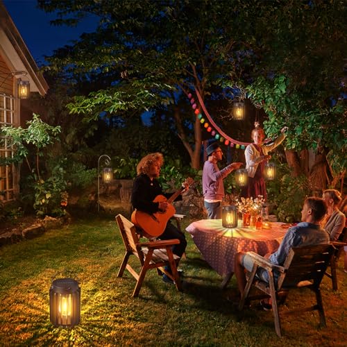 RECHOO Solar Lights for Outdoor Garden Hanging, Pack of 2 Solar Lanterns for Outdoor Use with Large LED Bulb, IP65 Waterproof Solar Lights for Outdoor Use with Clip for Patio, Lawn, Balcony, Yard, Garden Decoration