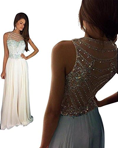 Still Waiting Women's Sparkly Crystal Prom Dresses Long 2018 Beading Chiffon Wedding Party Gowns Formal XY003White-US8