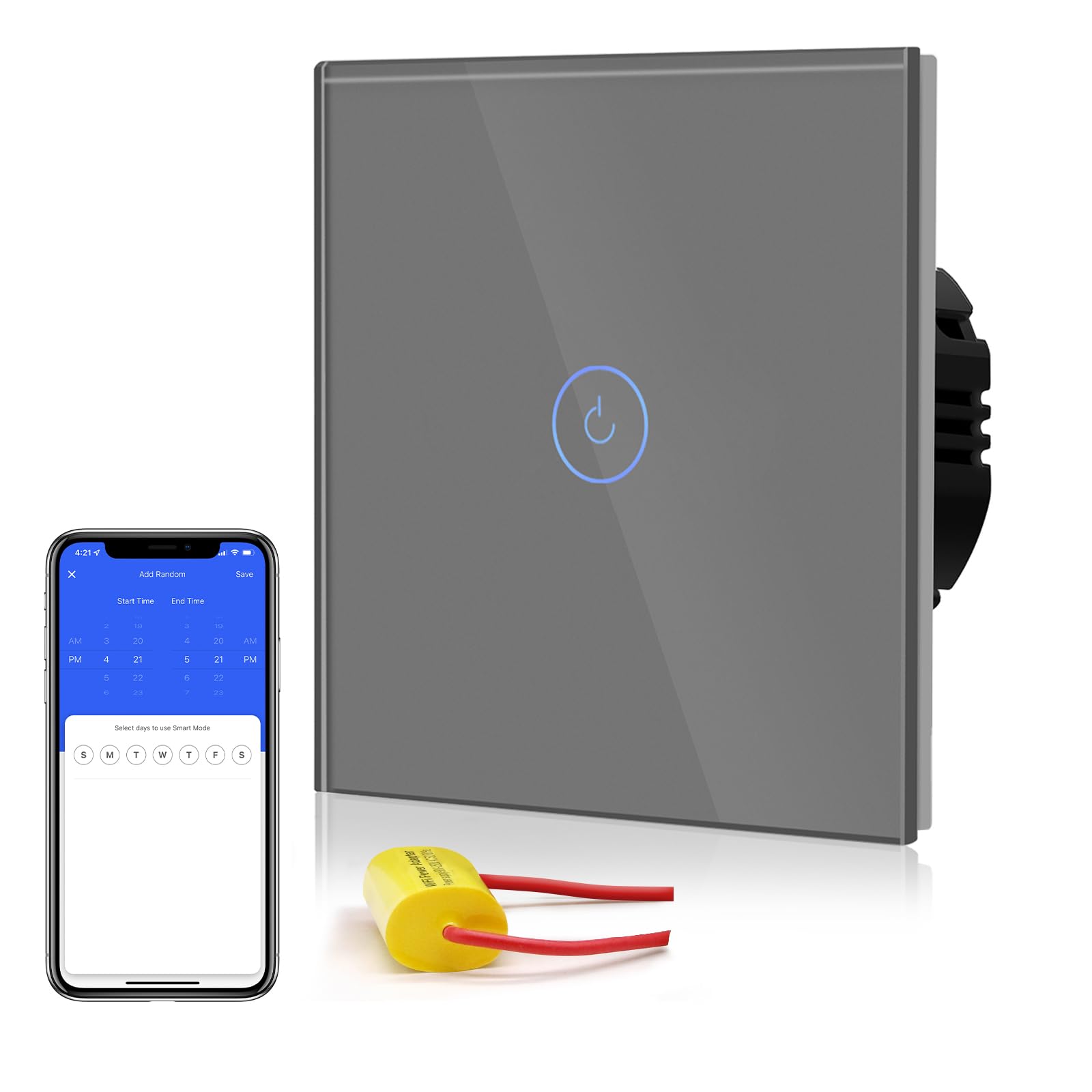 BSEED Smart Light Switch,Wifi Touch Wall Switches With Glass Panel,LED Lights,Work with Alexa/Smart Life App Control,Without Neutral Wire,1 Gang 1 Way,86mm Gray