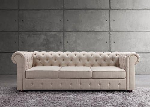 Rosevera Garcia Upholstered Fine Linen Collection Tufted Loveseat Couch, Contemporary Chesterfield Armrest,Sectional Sofa for Living Room Apartment, Beige