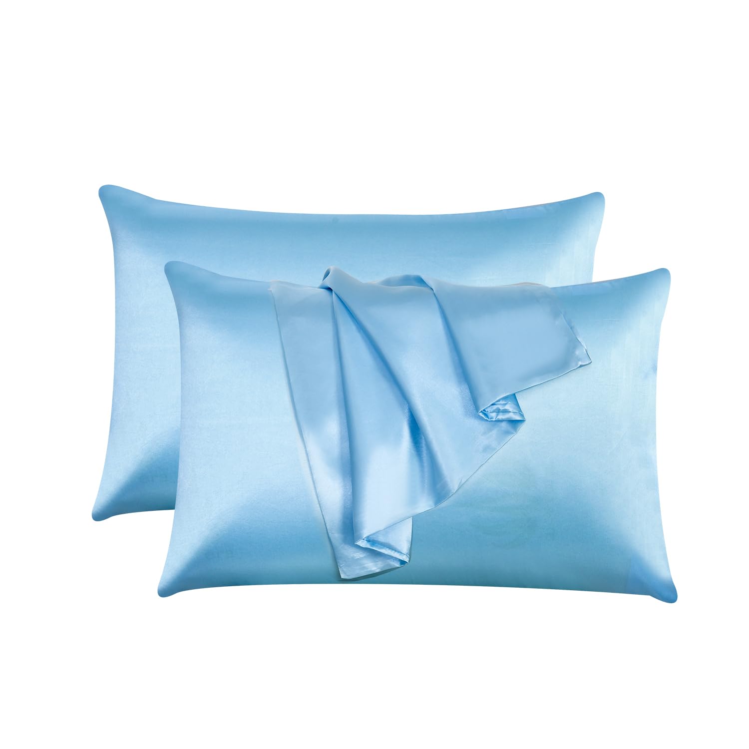 ROOEE Satin Silk Pillowcases for Hair and Skin 2 Pack Standard Size 50x75cm Envelope Closure Pillow Case (SKY BLUE)