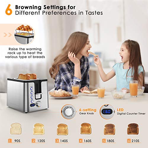 2 Slice Toaster, Hosome Stainless Steel Bread Bagel Toaster Extra Wide