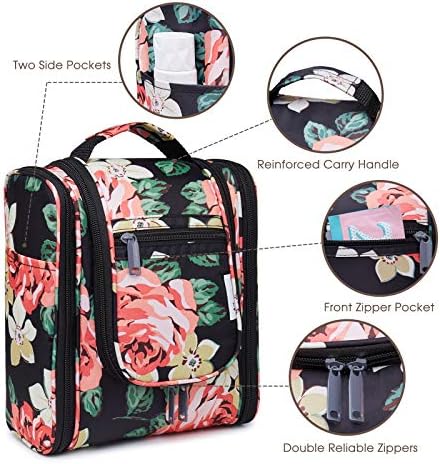 Hanging Travel Toiletry Bag Kit Cosmetic Makeup Organizer for Women and Men (Black Peony-1) 4 Hanging Travel Toiletry Bag Kit Cosmetic Makeup Organizer for Women and Men (Black Peony-1)