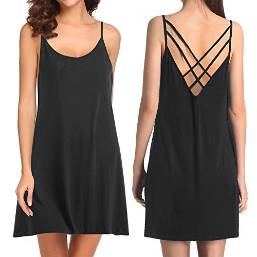 Cherislpy Women’s Nightgown Sexy Babydoll Chemise Slip Nighty Dress Sleepwear(Black,XXL)